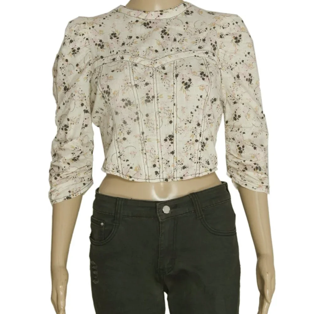 Free People Monica Top Floral Printed Puff Sleeve Blouse